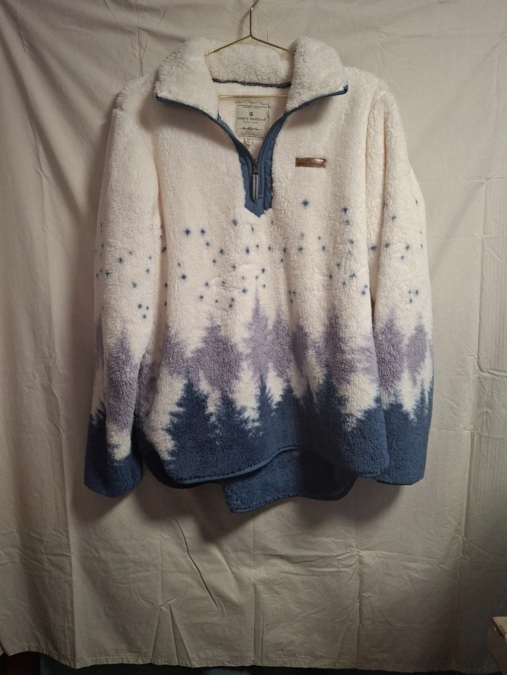 Simply Southern Cream Fleece Pullover with Blue and Purple Tree Gradient Size Xl